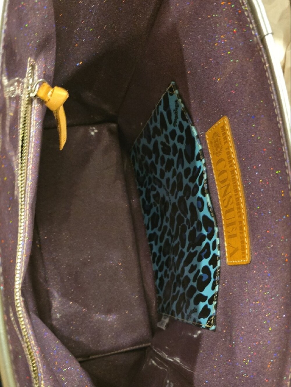 Consuela Black Tote with Light Blue Floral Embroidery and Tan Accents - Picture 4 of 10